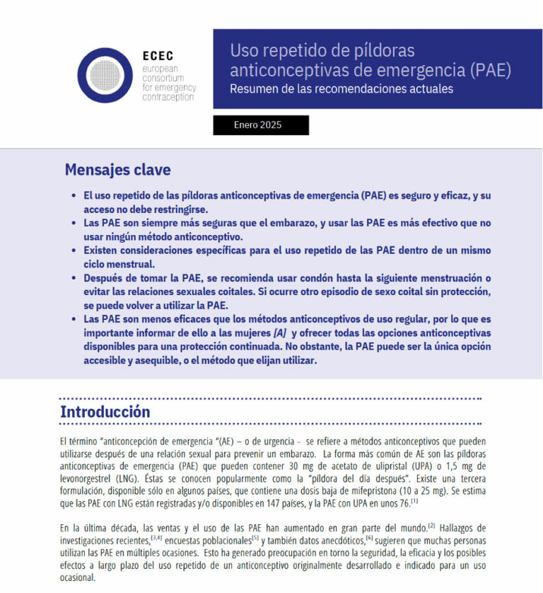 Uso repetido de las píldoras anticonceptivas de emergencia. Resumen de recomendaciones