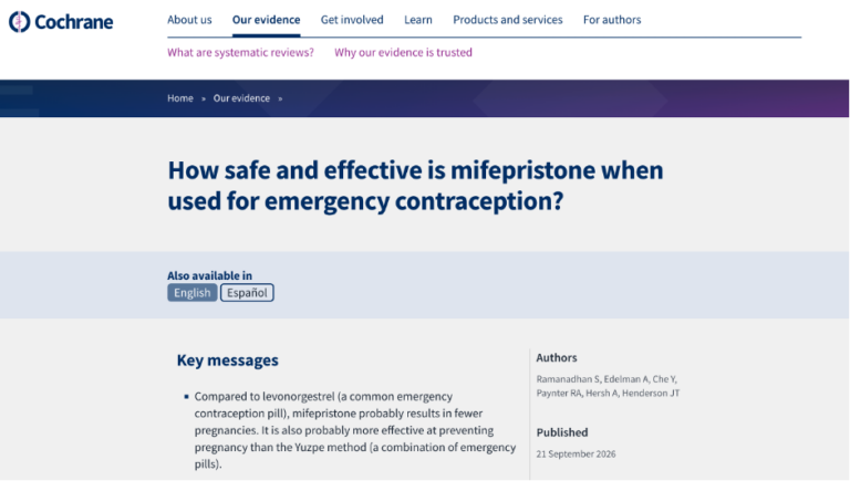 Mifepristone as emergency contraception: New Cochrane review
